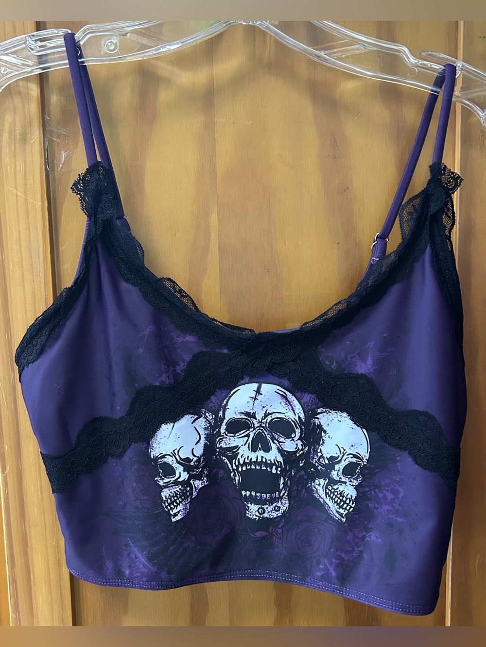 ROMWE Purple Skull Lace-Trim Camisole Size M